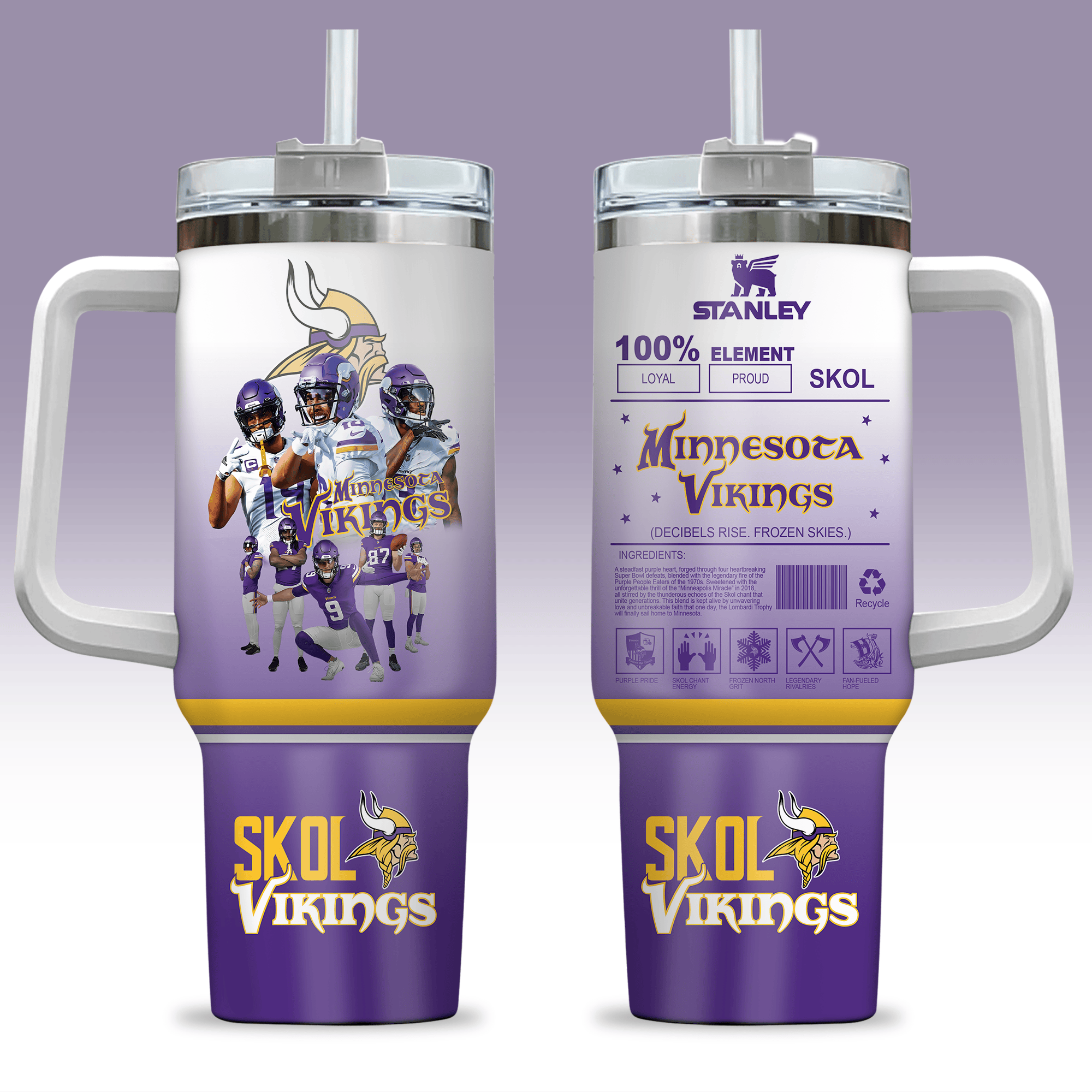 Minnesota Vikings NFL Custom Stanley Quencher 40oz Stainless Steel Tumbler With Handle