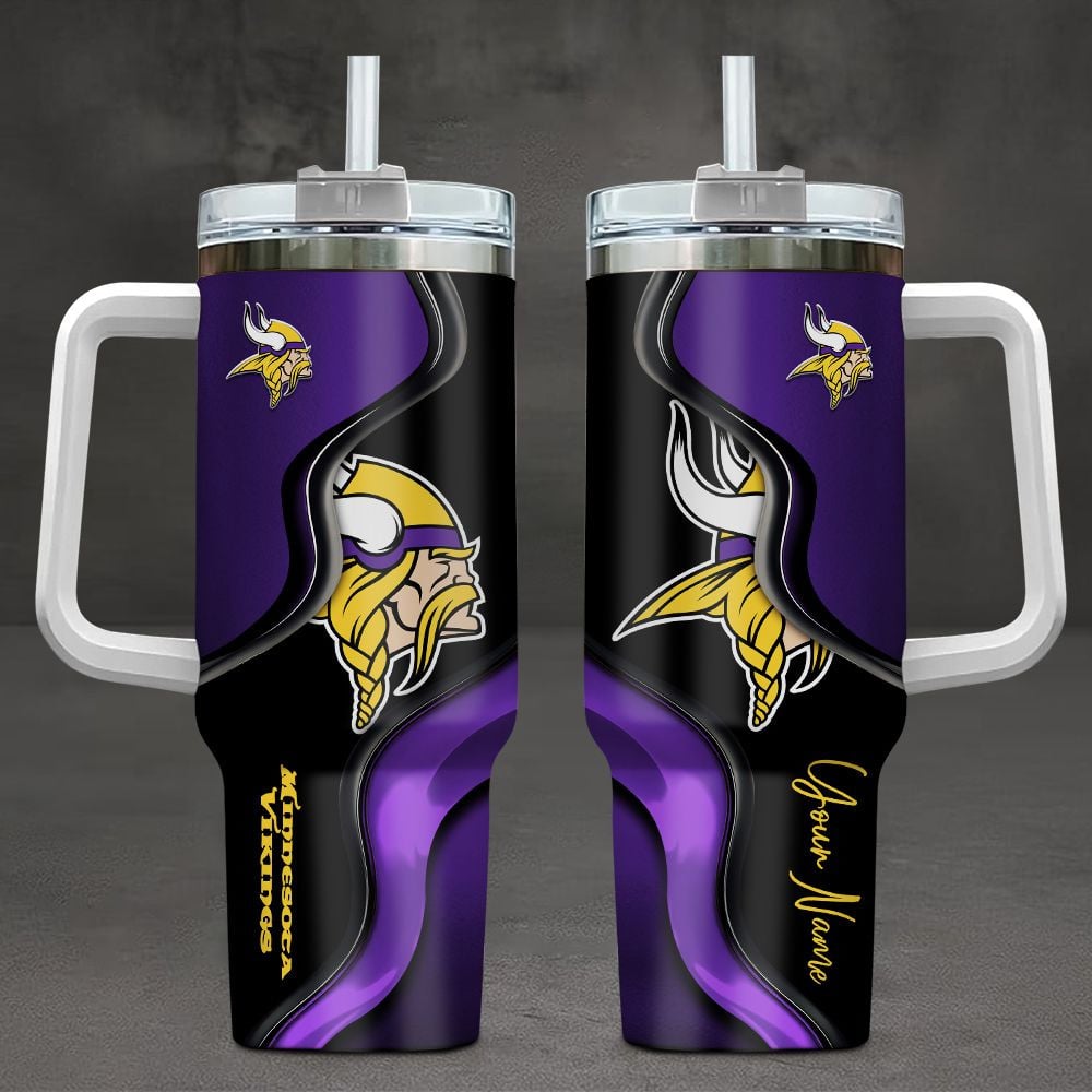 Minnesota Vikings NFL Custom Stanley Quencher 40oz Stainless Steel Tumbler With Handle