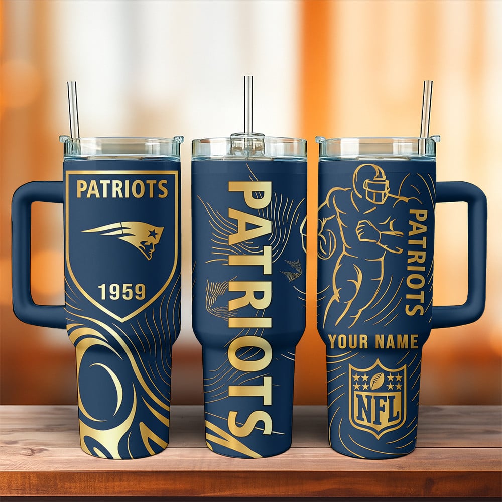 New England Patriots NFL Custom Stanley Quencher 40oz Stainless Steel Tumbler With Handle