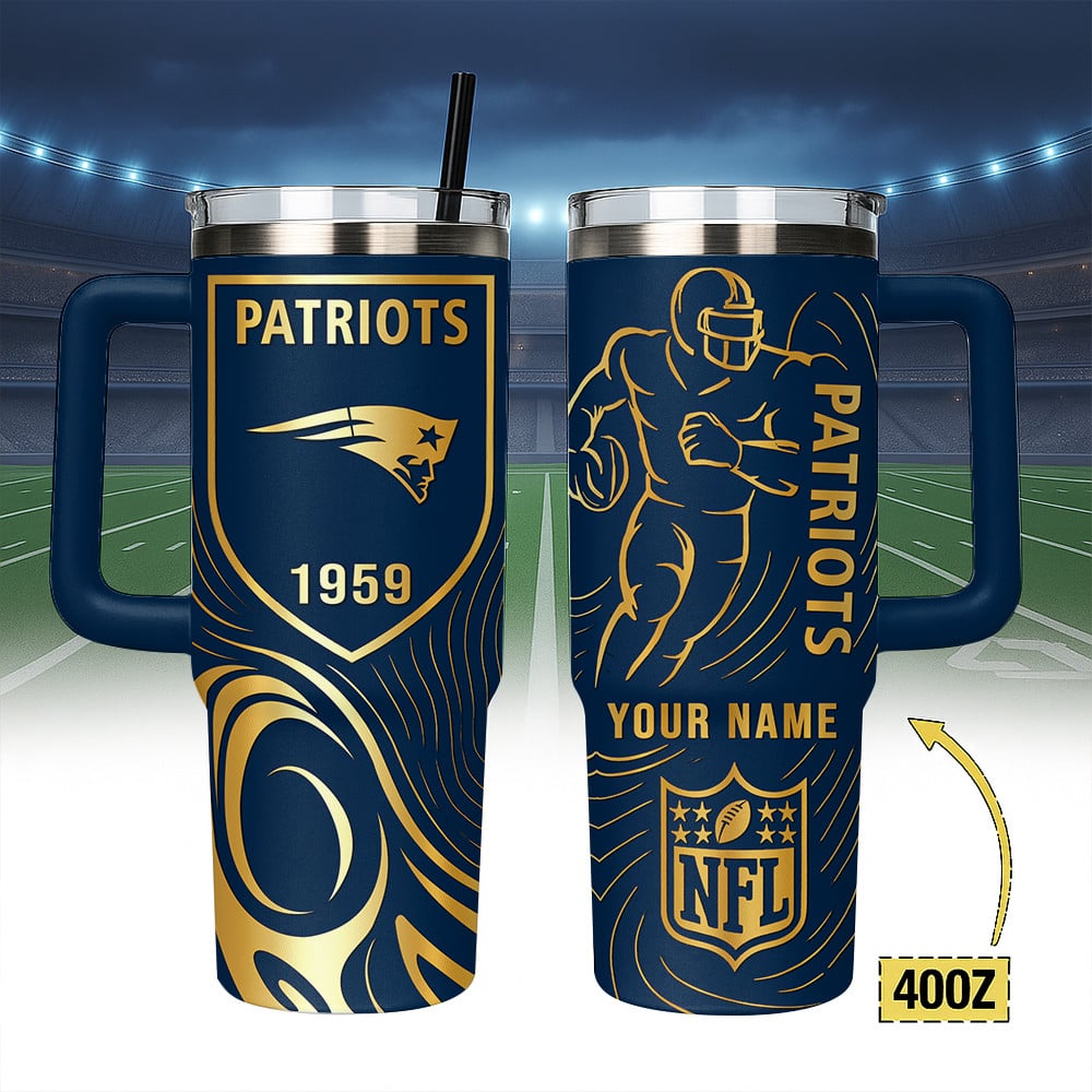 New England Patriots NFL Custom Stanley Quencher 40oz Stainless Steel Tumbler With Handle