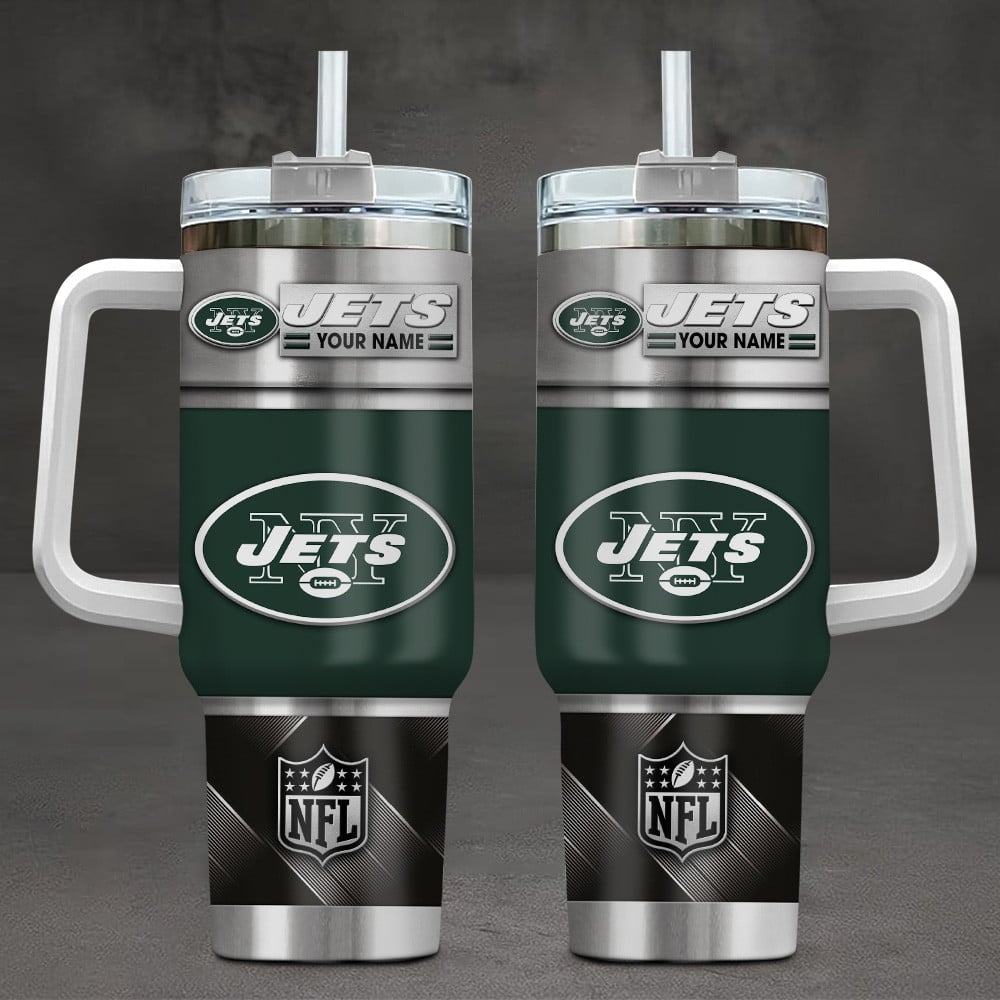 New York Jets NFL Custom Stanley Quencher 40oz Stainless Steel Tumbler With Handle