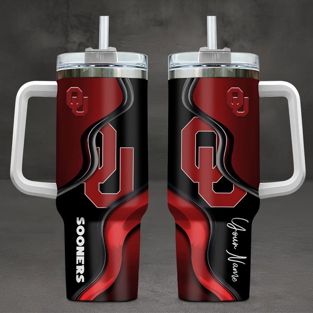 Oklahoma Sooners NCAA Custom Stanley Quencher 40oz Stainless Steel Tumbler With Handle