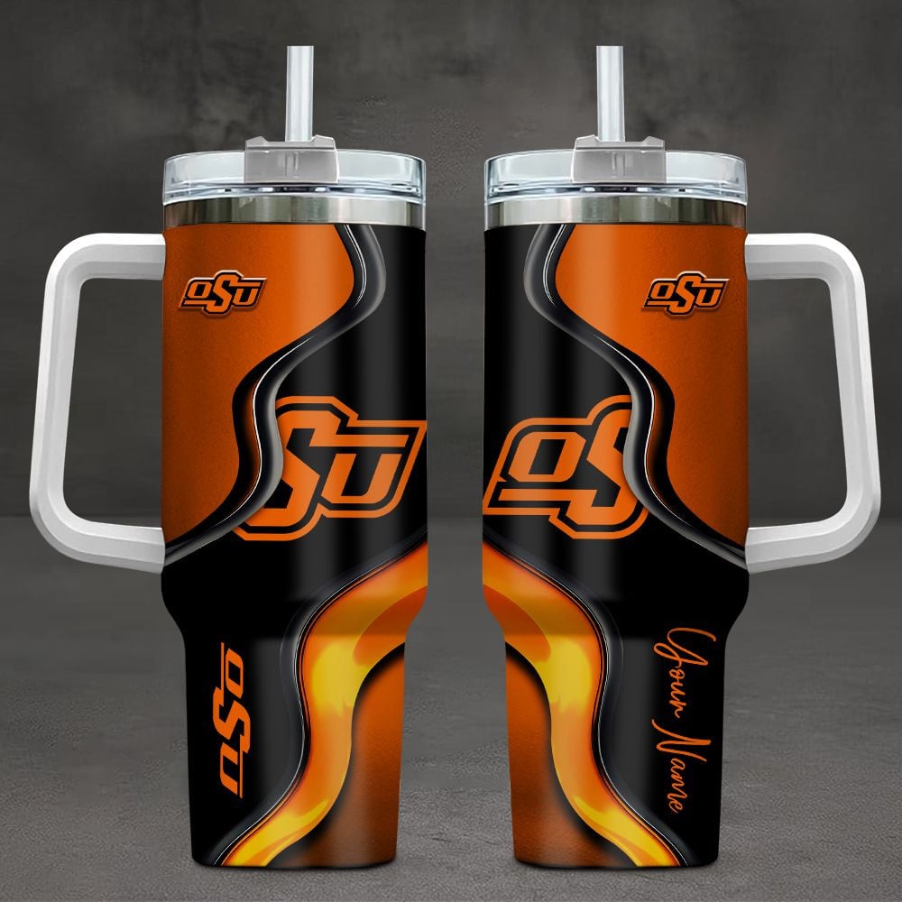 Oklahoma State Cowboys NCAA Custom Stanley Quencher 40oz Stainless Steel Tumbler With Handle