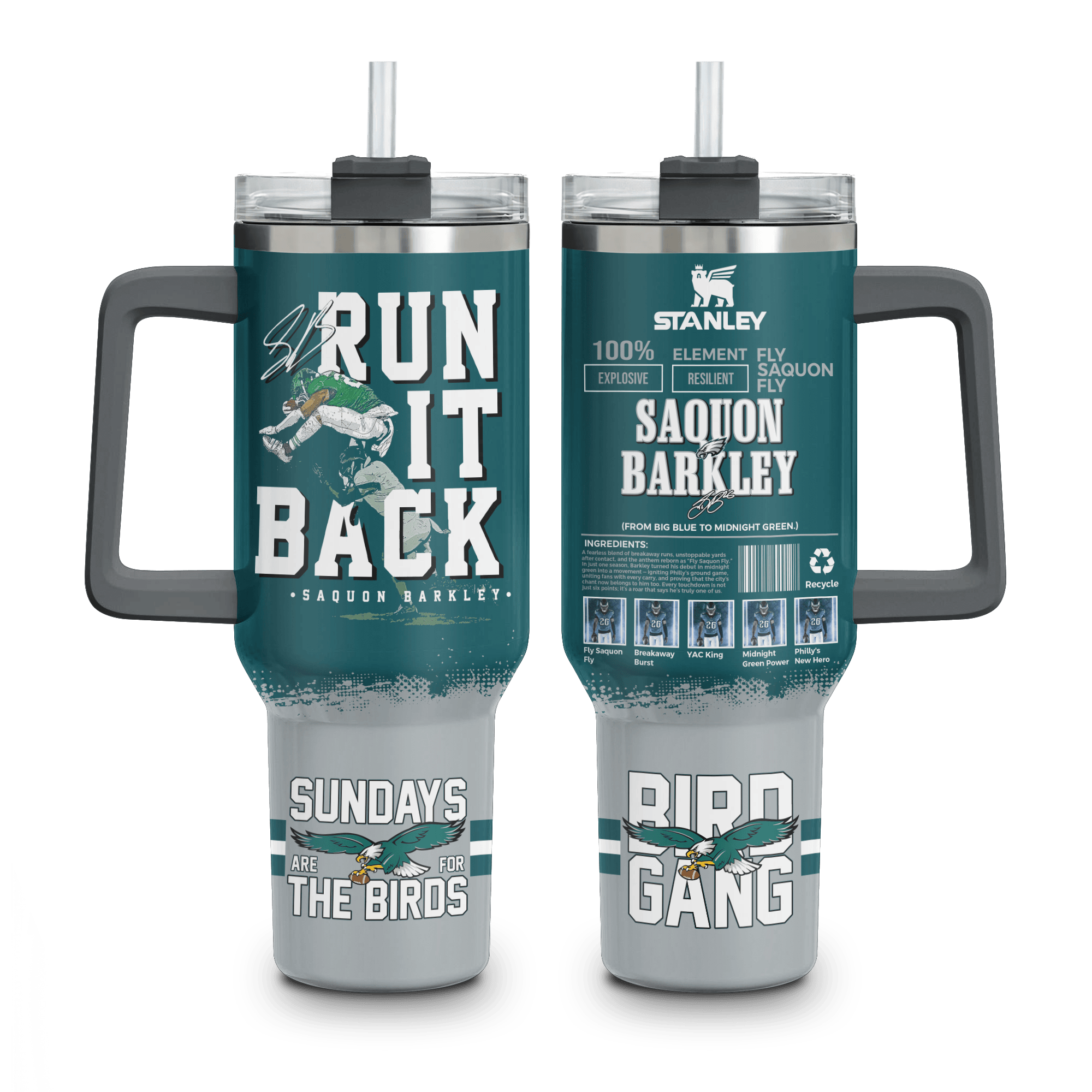 Philadelphia Eagles NFL Custom Stanley Quencher 40oz Stainless Steel Tumbler With Handle