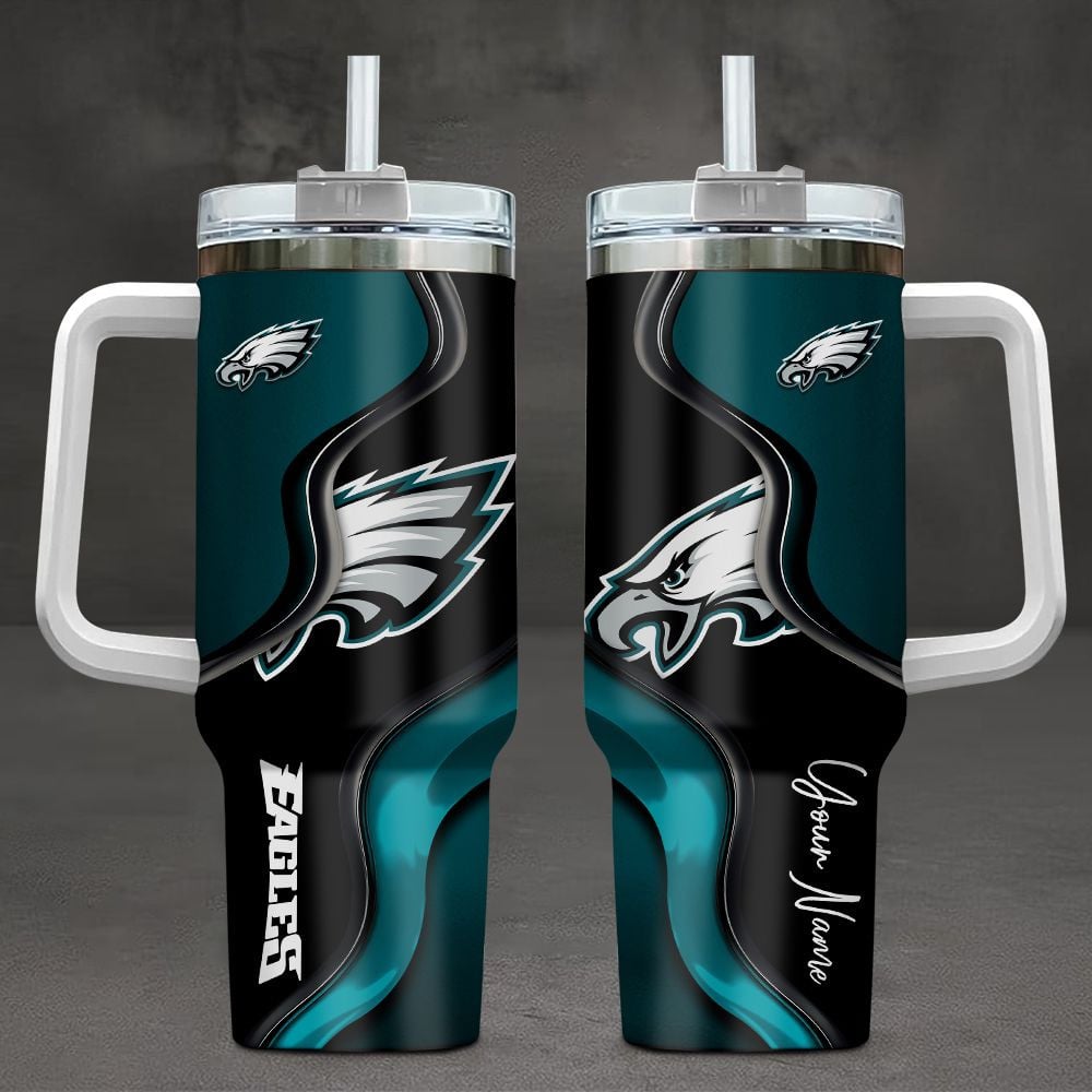 Philadelphia Eagles NFL Custom Stanley Quencher 40oz Stainless Steel Tumbler With Handle