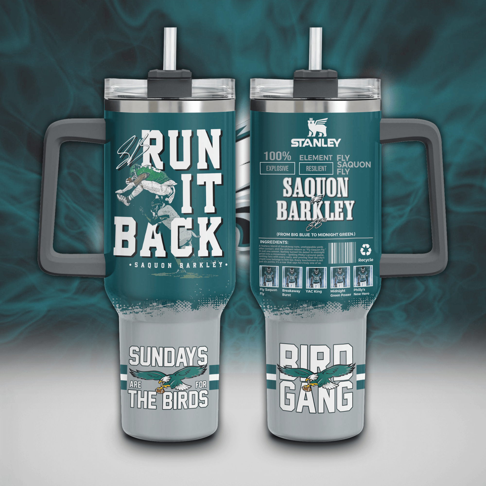 Philadelphia Eagles NFL Custom Stanley Quencher 40oz Stainless Steel Tumbler With Handle