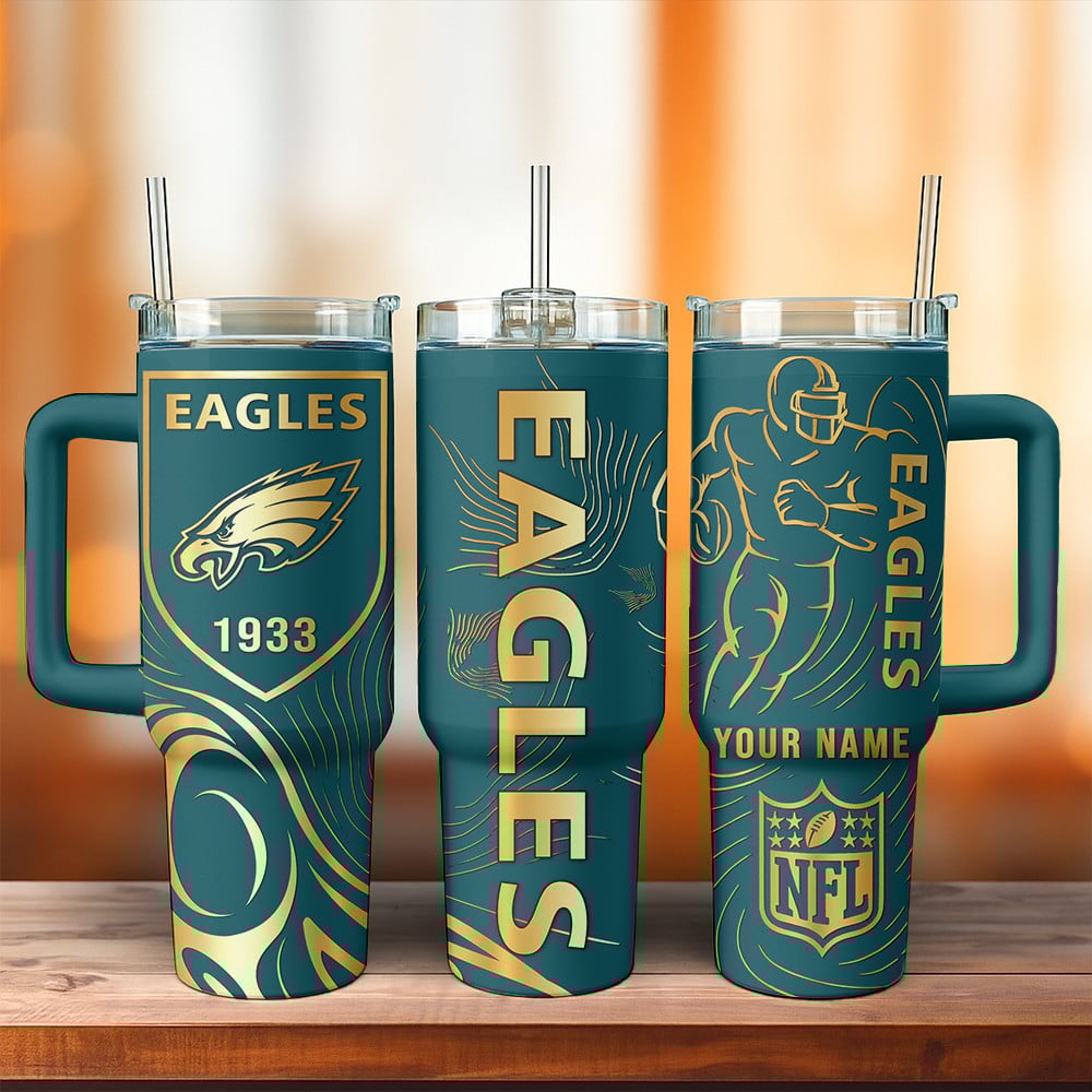 Philadelphia Eagles NFL Custom Stanley Quencher 40oz Stainless Steel Tumbler With Handle