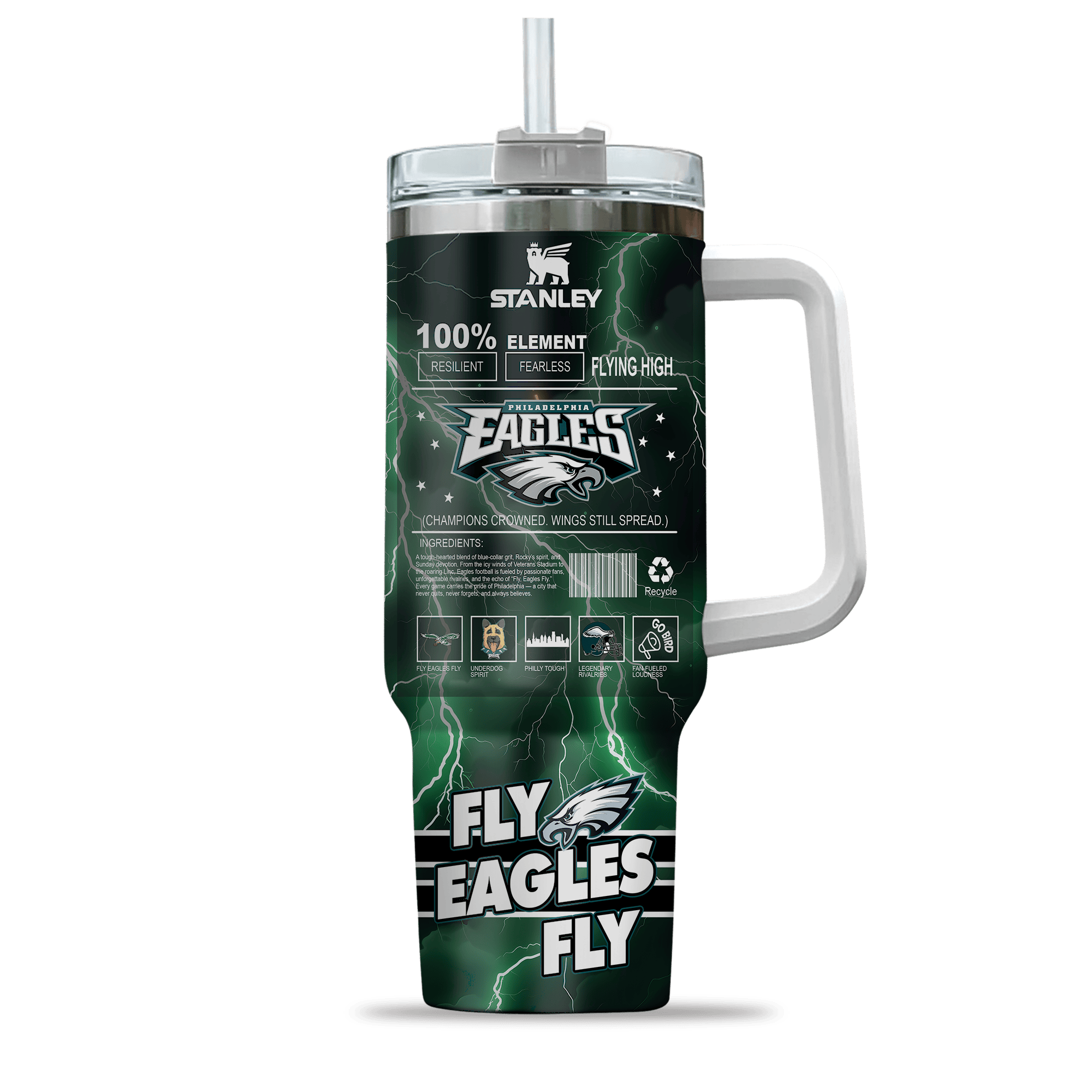 Philadelphia Eagles NFL Custom Stanley Quencher 40oz Stainless Steel Tumbler With Handle