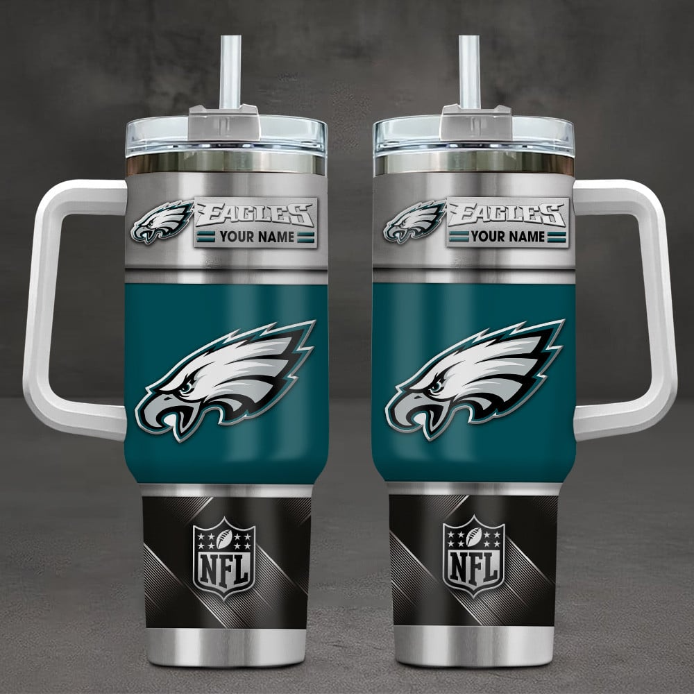 Philadelphia Eagles NFL Custom Stanley Quencher 40oz Stainless Steel Tumbler With Handle
