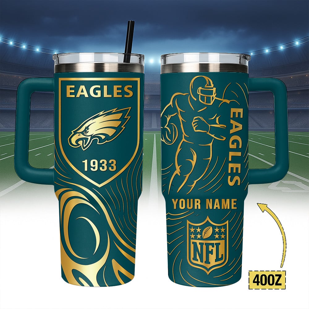 Philadelphia Eagles NFL Custom Stanley Quencher 40oz Stainless Steel Tumbler With Handle