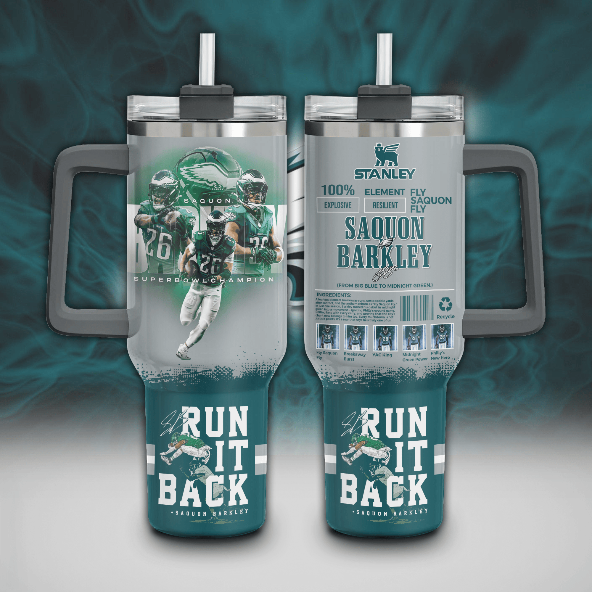 Philadelphia Eagles NFL Custom Stanley Quencher 40oz Stainless Steel Tumbler With Handle