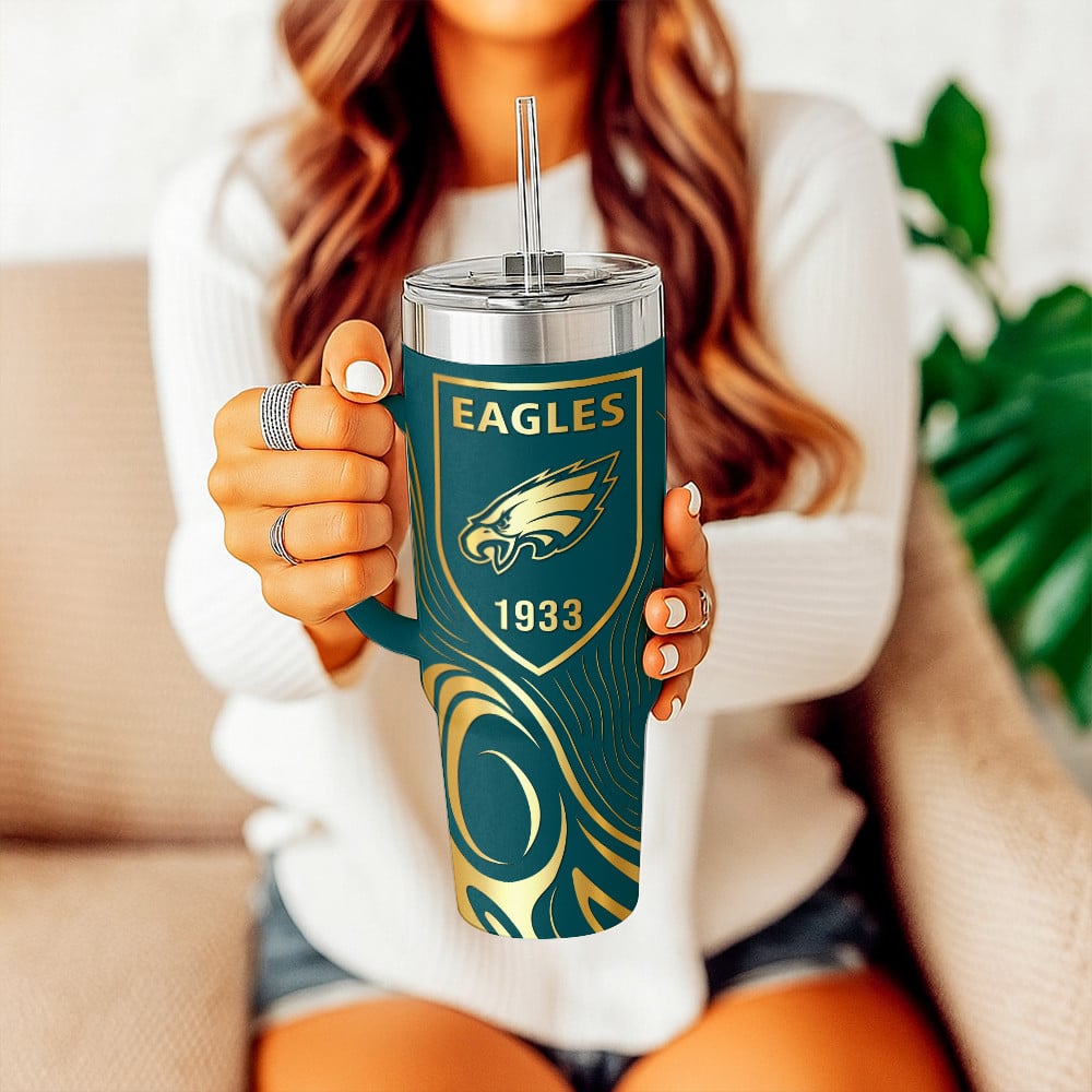 Philadelphia Eagles NFL Custom Stanley Quencher 40oz Stainless Steel Tumbler With Handle