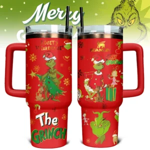 The Grinch x Christmas Custom Stanley Quencher 40oz Stainless Steel Tumbler With Handle