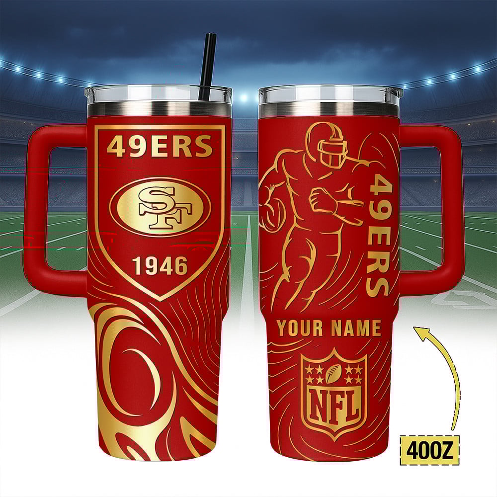 San Francisco 49ers NFL Custom Stanley Quencher 40oz Stainless Steel Tumbler With Handle