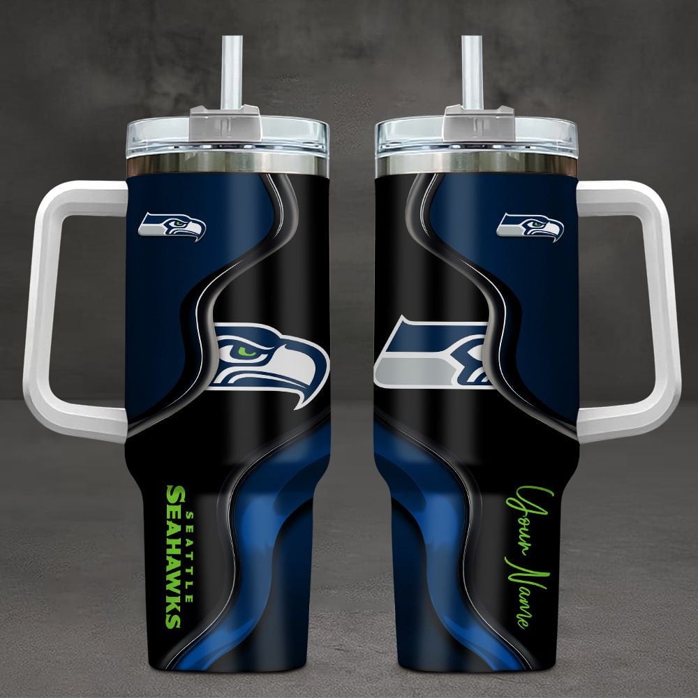 Seattle Seahawks NFL Custom Stanley Quencher 40oz Stainless Steel Tumbler With Handle
