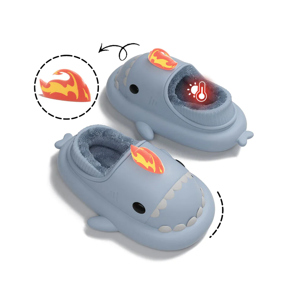 Shark Slides Winter - Fire Kaiju Lined Slippers Heel-covered
