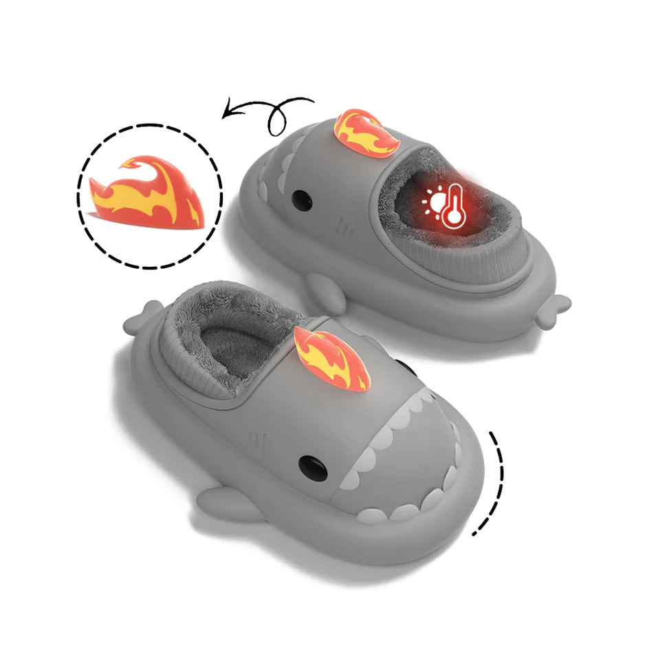 Shark Slides Winter - Fire Kaiju Lined Slippers Heel-covered