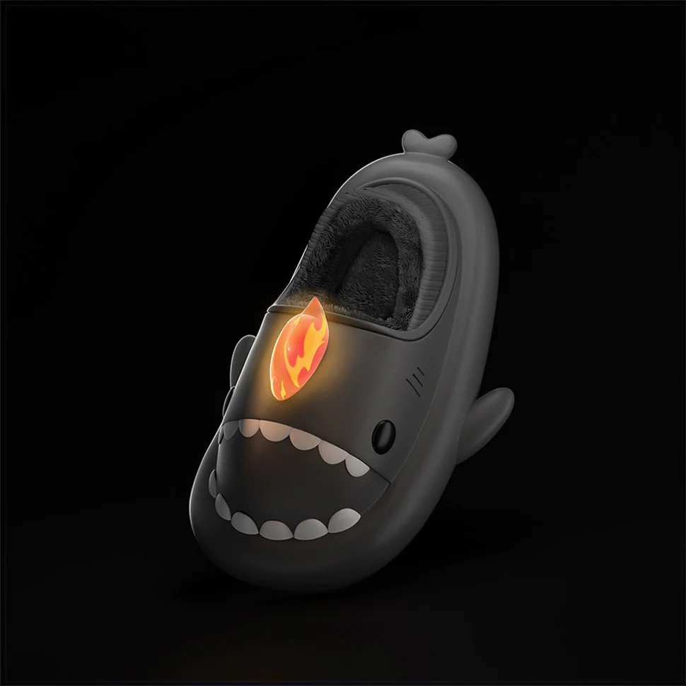 Shark Slides Winter - Fire Kaiju Lined Slippers Heel-covered