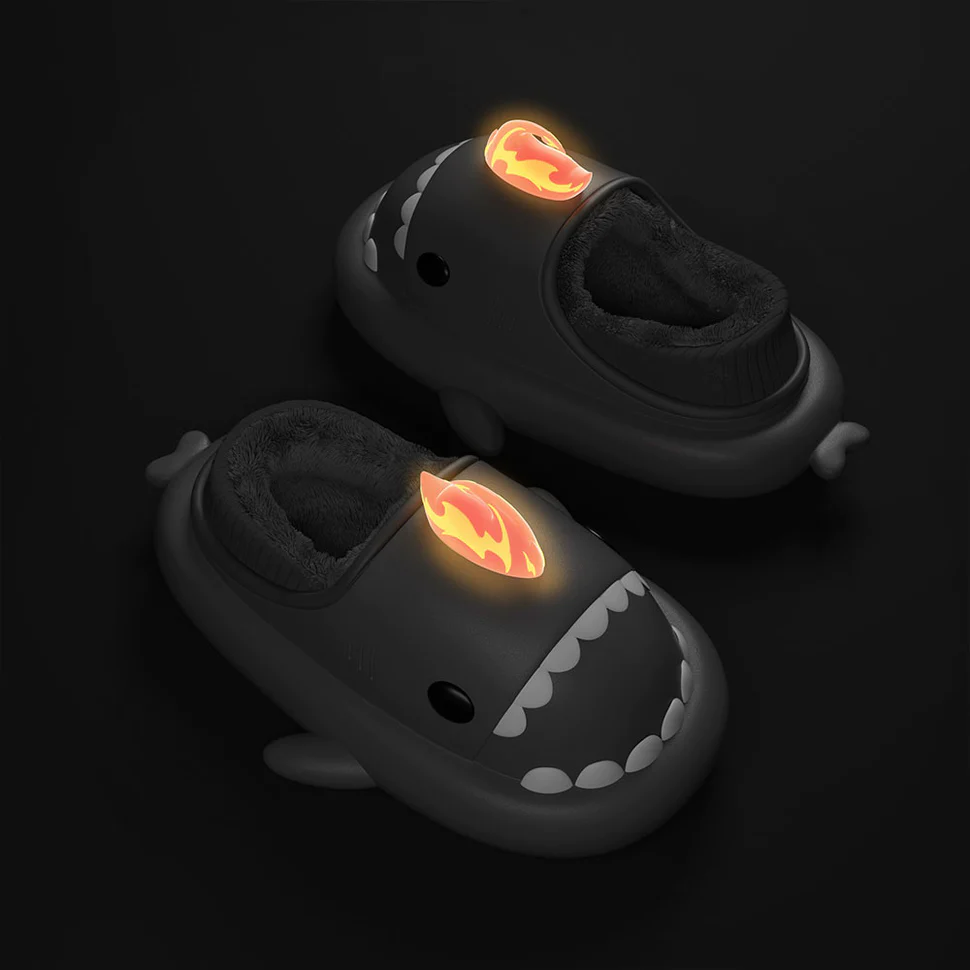 Shark Slides Winter - Fire Kaiju Lined Slippers Heel-covered
