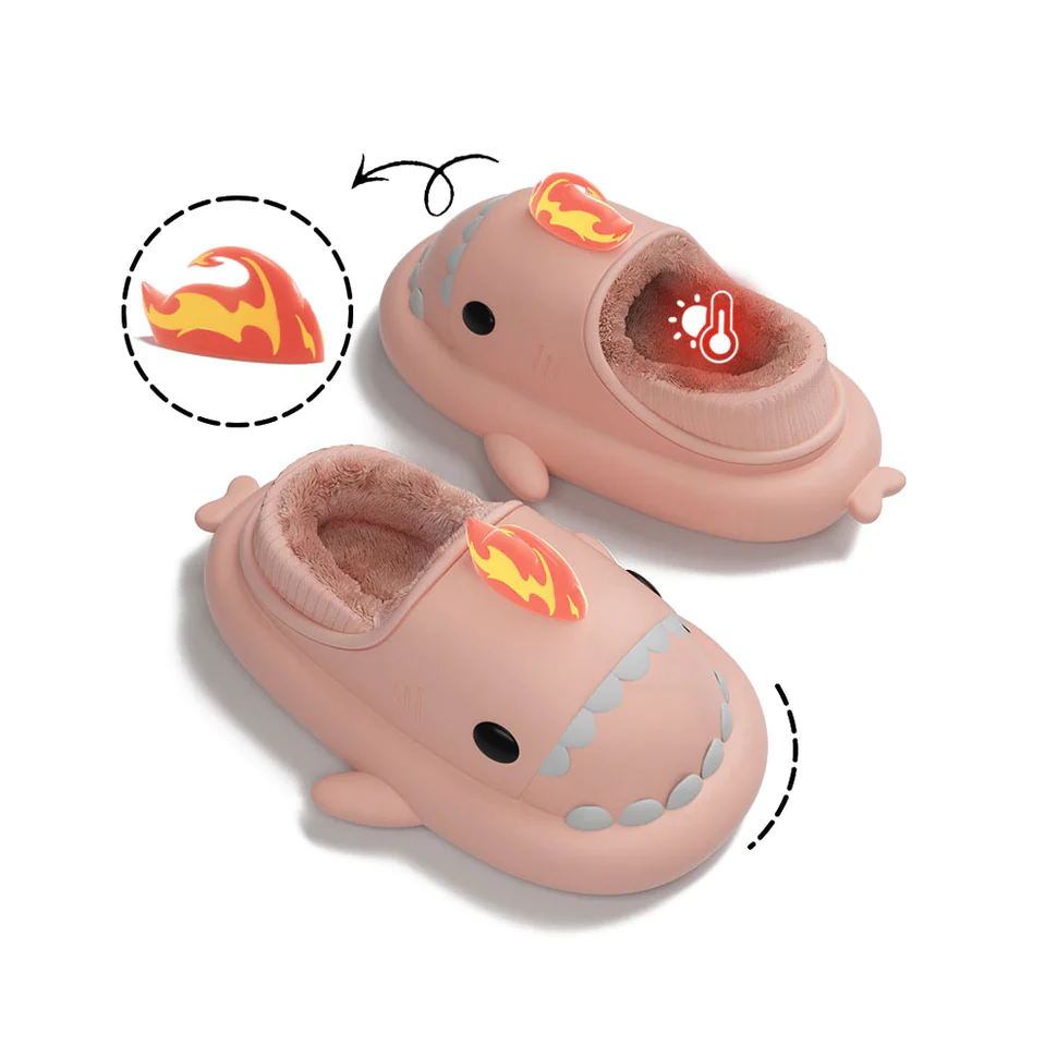 Shark Slides Winter - Fire Kaiju Lined Slippers Heel-covered