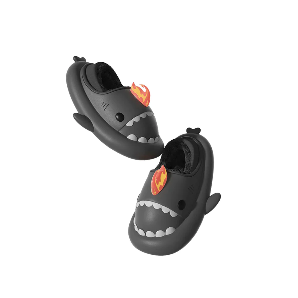Shark Slides Winter - Fire Kaiju Lined Slippers Heel-covered
