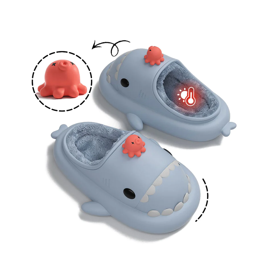 Shark Slides Winter - Octopus Lined Slippers Heel-open