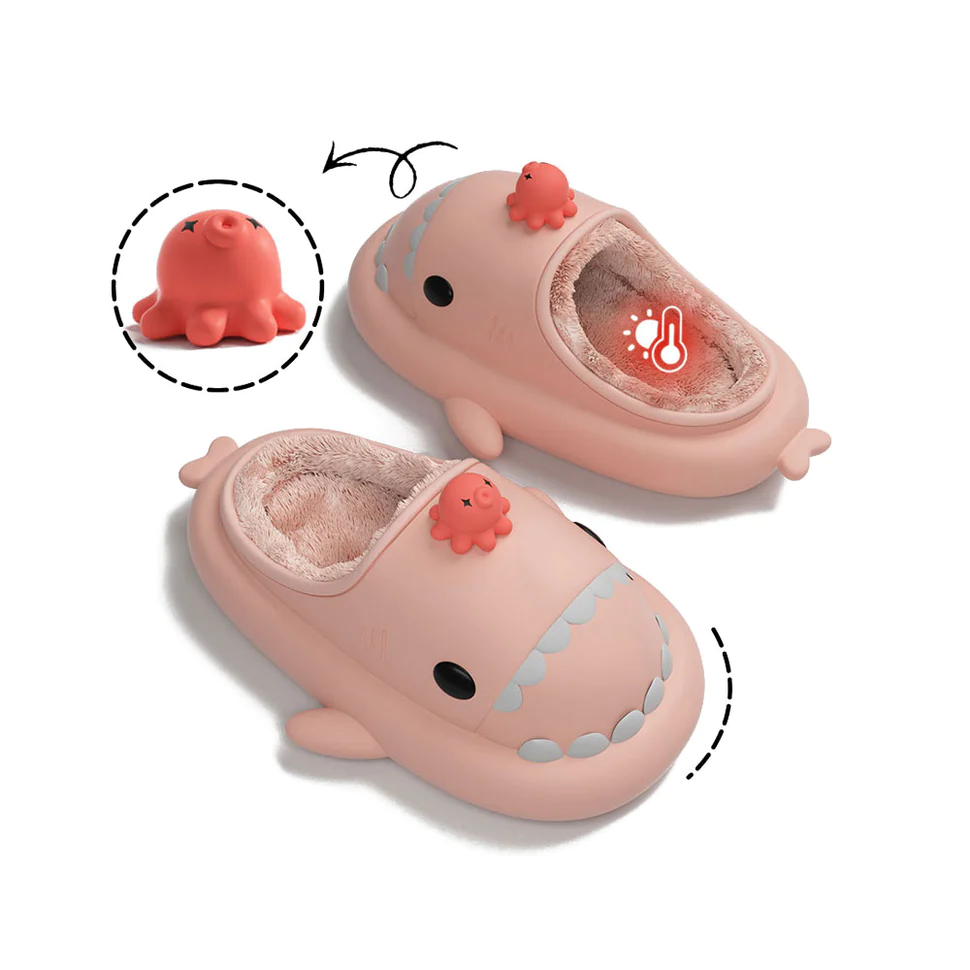Shark Slides Winter - Octopus Lined Slippers Heel-open