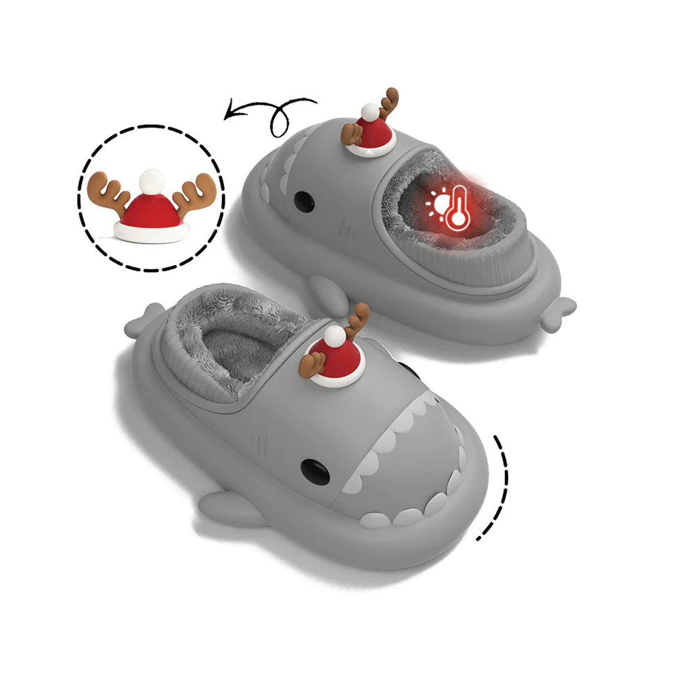 Shark Slides Winter - Reindeer Lined Slippers Heel-covered