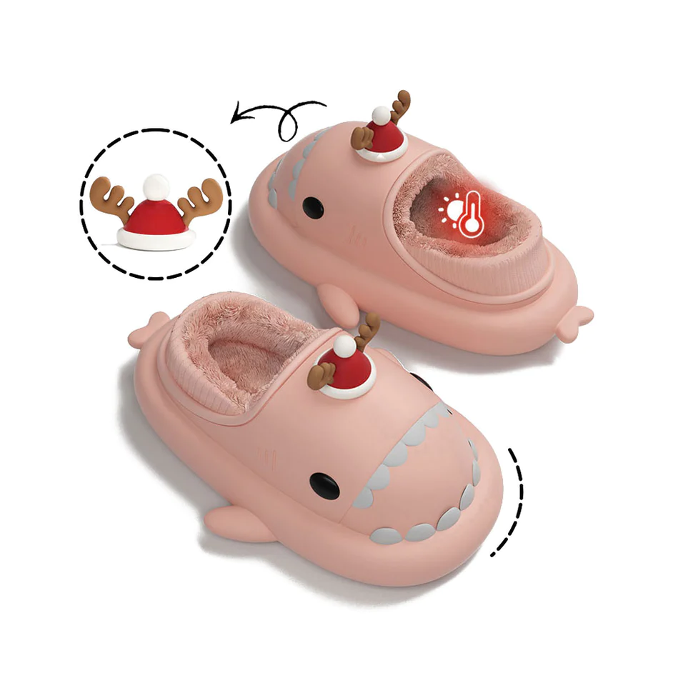 Shark Slides Winter - Reindeer Lined Slippers Heel-covered