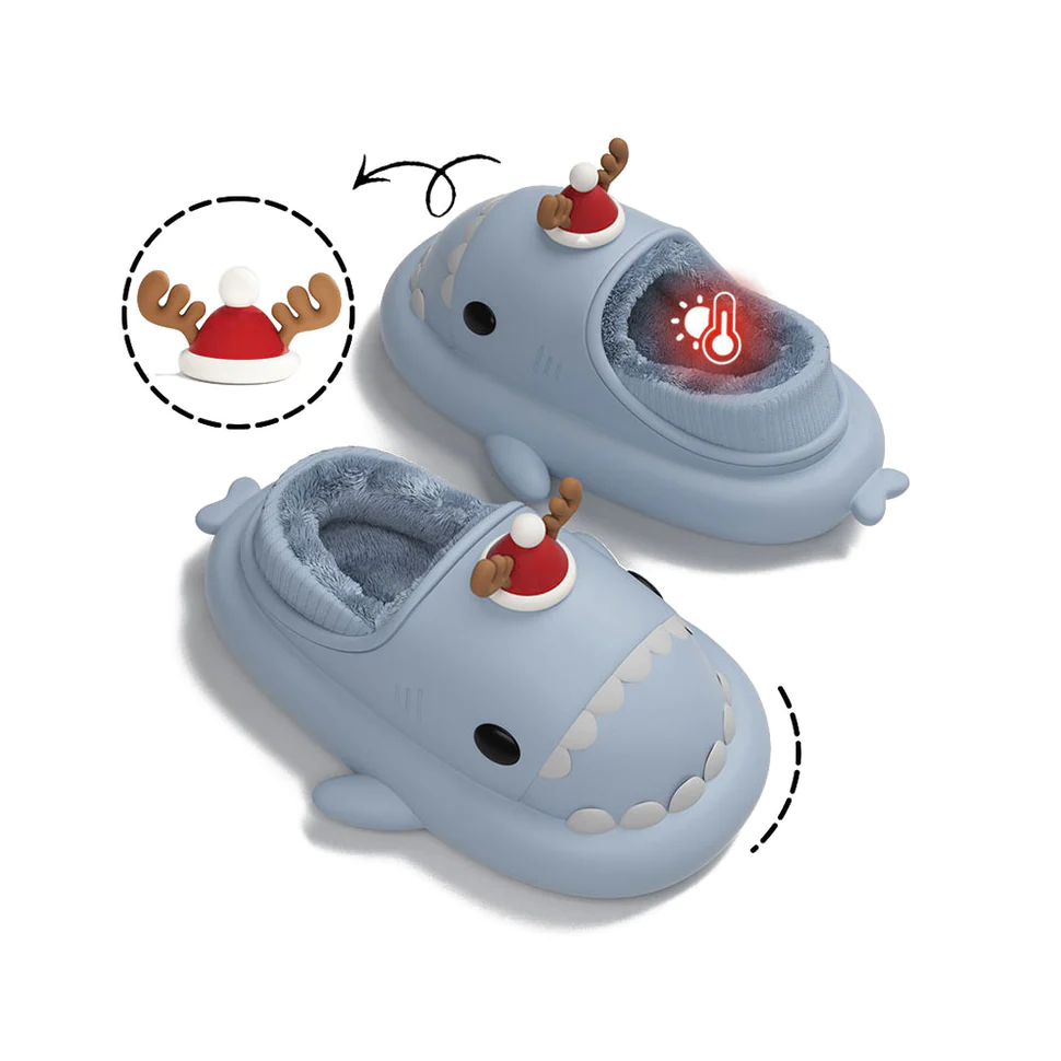 Shark Slides Winter - Reindeer Lined Slippers Heel-covered