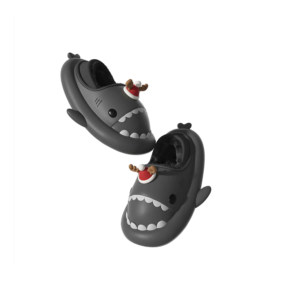 Shark Slides Winter - Reindeer Lined Slippers Heel-covered