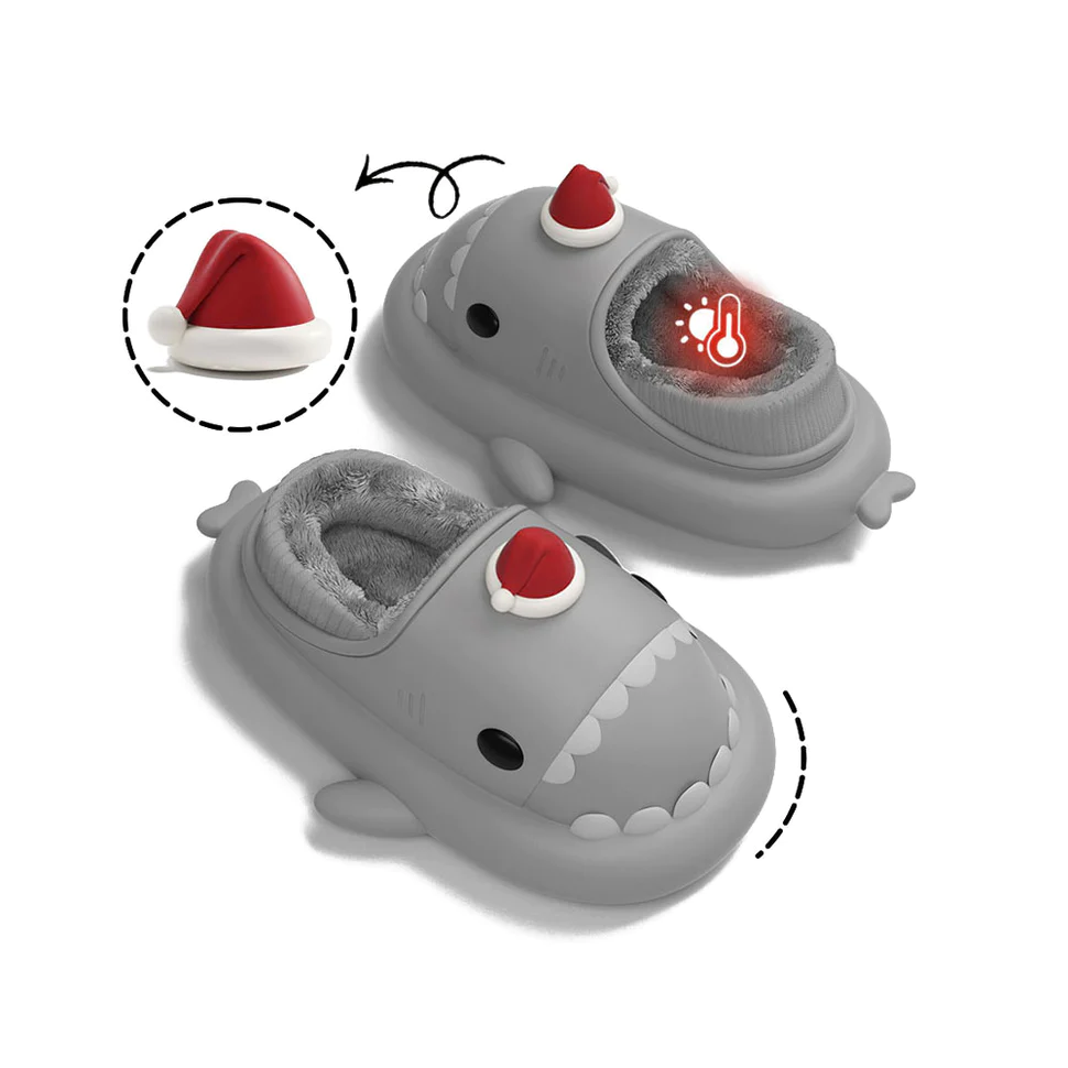Shark Slides Winter - Santa Lined Slippers Heel-covered