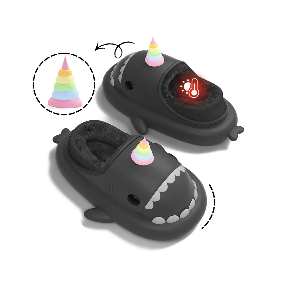 Shark Slides Winter - Unicorn Lined Slippers Heel-covered