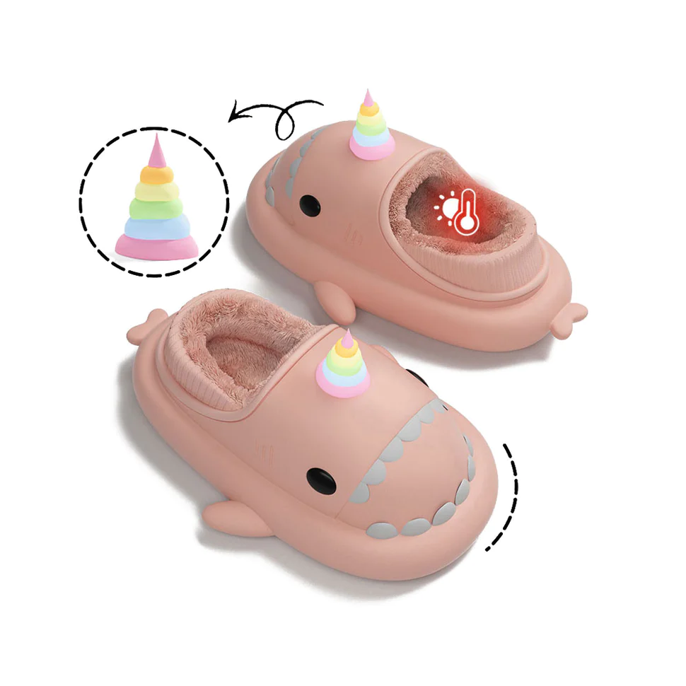Shark Slides Winter - Unicorn Lined Slippers Heel-covered