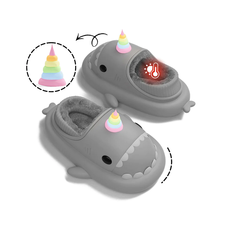 Shark Slides Winter - Unicorn Lined Slippers Heel-covered