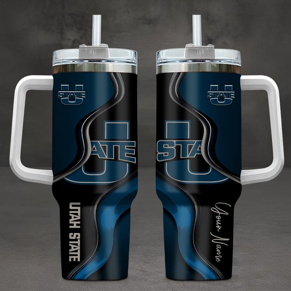 Utah State Aggies NCAA Custom Stanley Quencher 40oz Stainless Steel Tumbler With Handle
