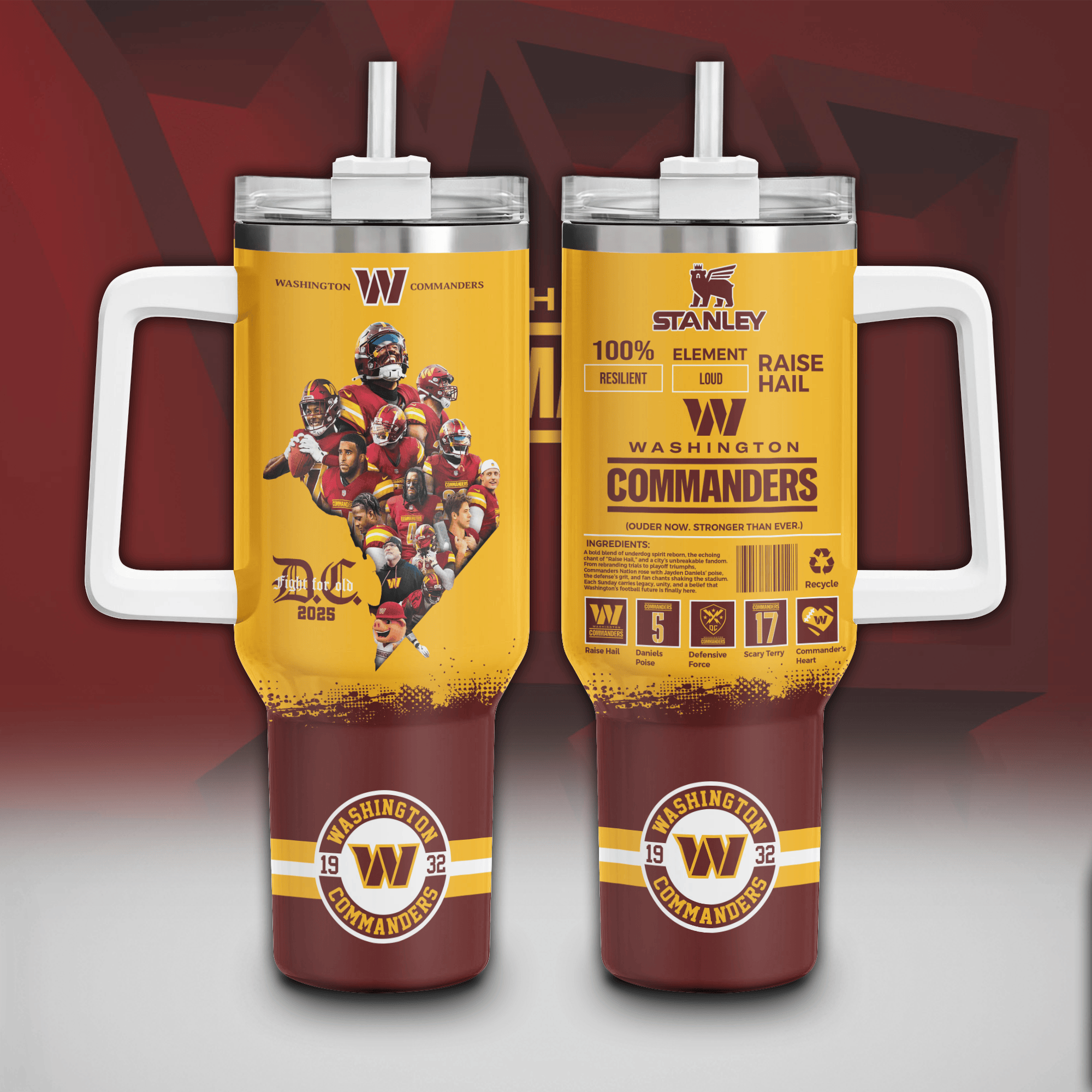 Washington Commanders NFL Custom Stanley Quencher 40oz Stainless Steel Tumbler With Handle