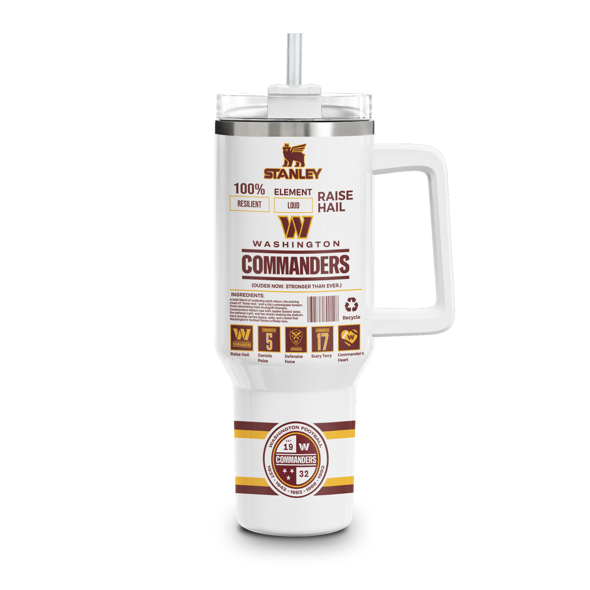 Washington Commanders NFL Custom Stanley Quencher 40oz Stainless Steel Tumbler With Handle