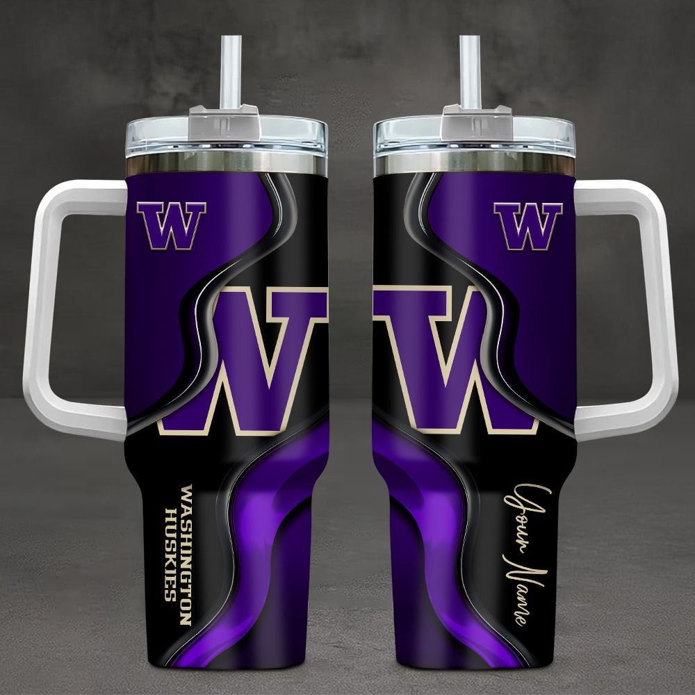 Washington Huskies NCAA Custom Stanley Quencher 40oz Stainless Steel Tumbler With Handle