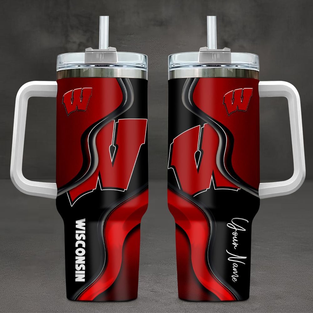 Wisconsin Badgers NCAA Custom Stanley Quencher 40oz Stainless Steel Tumbler With Handle