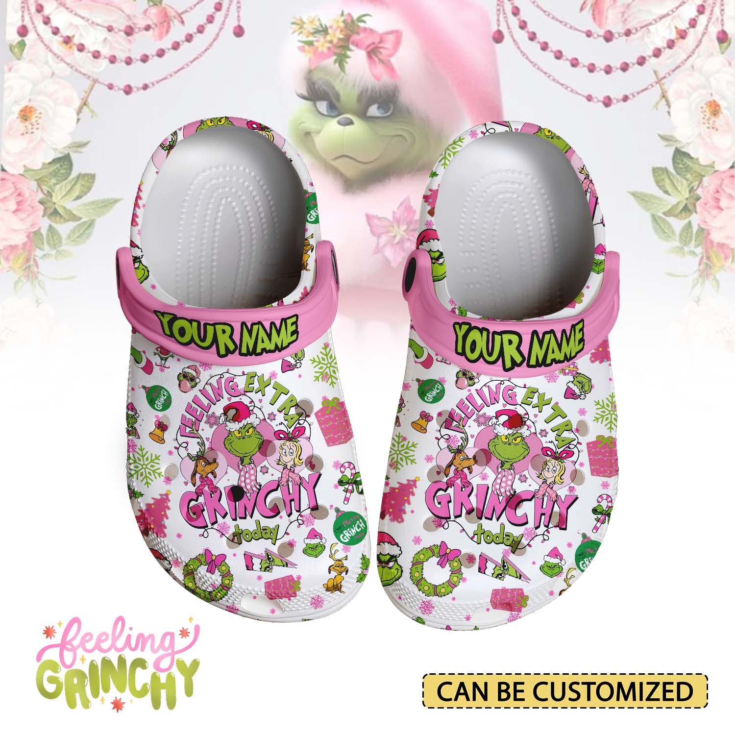 T1005 - Pink Grinch x Christmas - Crocs Custom name mockup 1 jpg