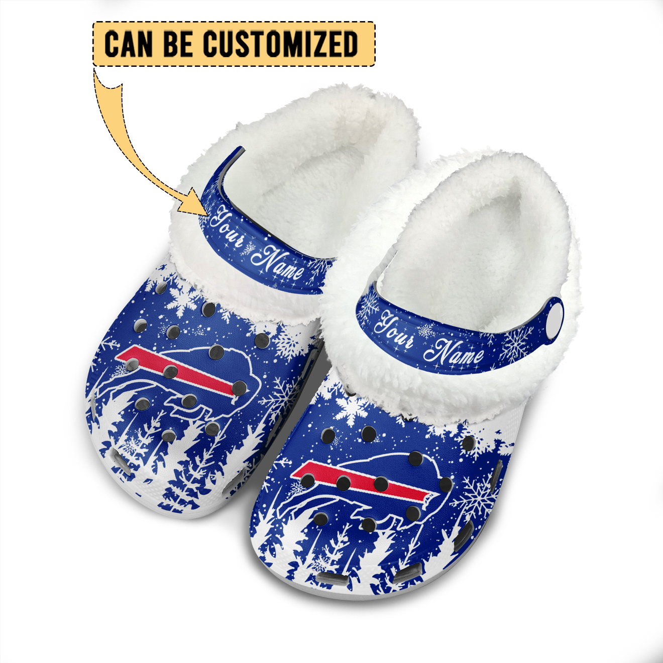 Merchidea Buffalo Bills NFL Crocs Crocband Fleece Lined Clogs Shoes Comfortable For Men Women and Kids In Winter