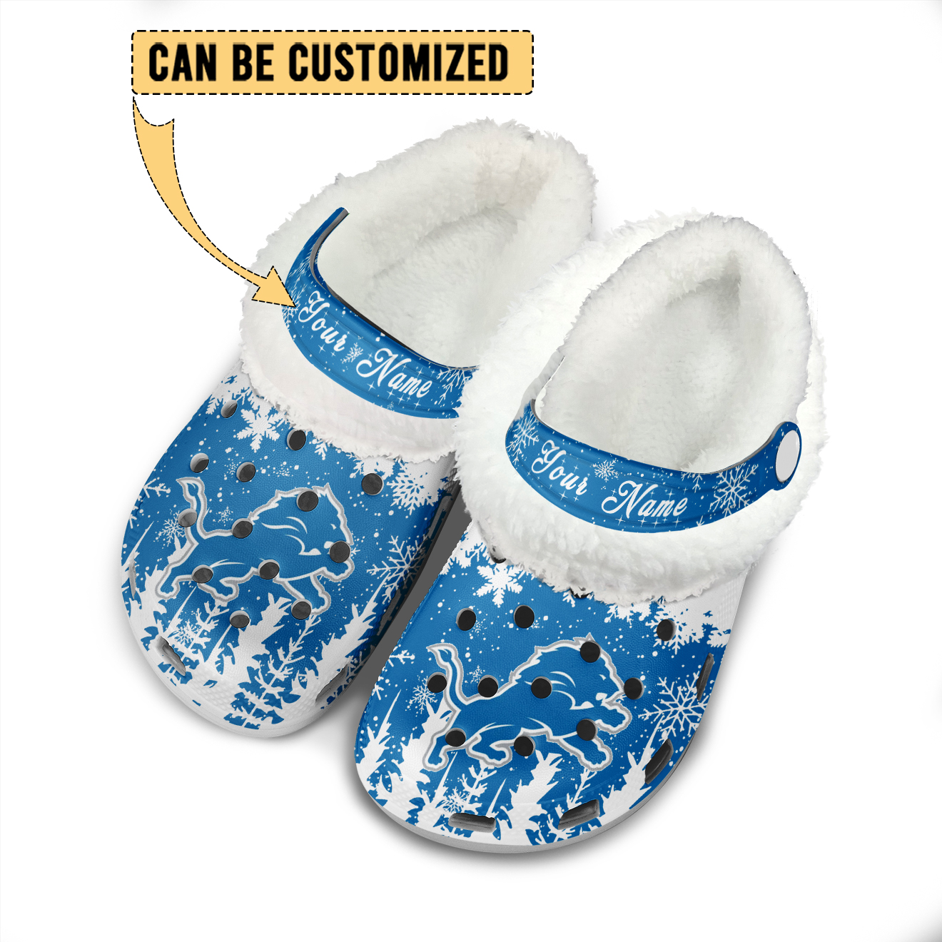 Merchidea Detroit Lions NFL Crocs Crocband Fleece Lined Clogs Shoes Comfortable For Men Women and Kids In Winter