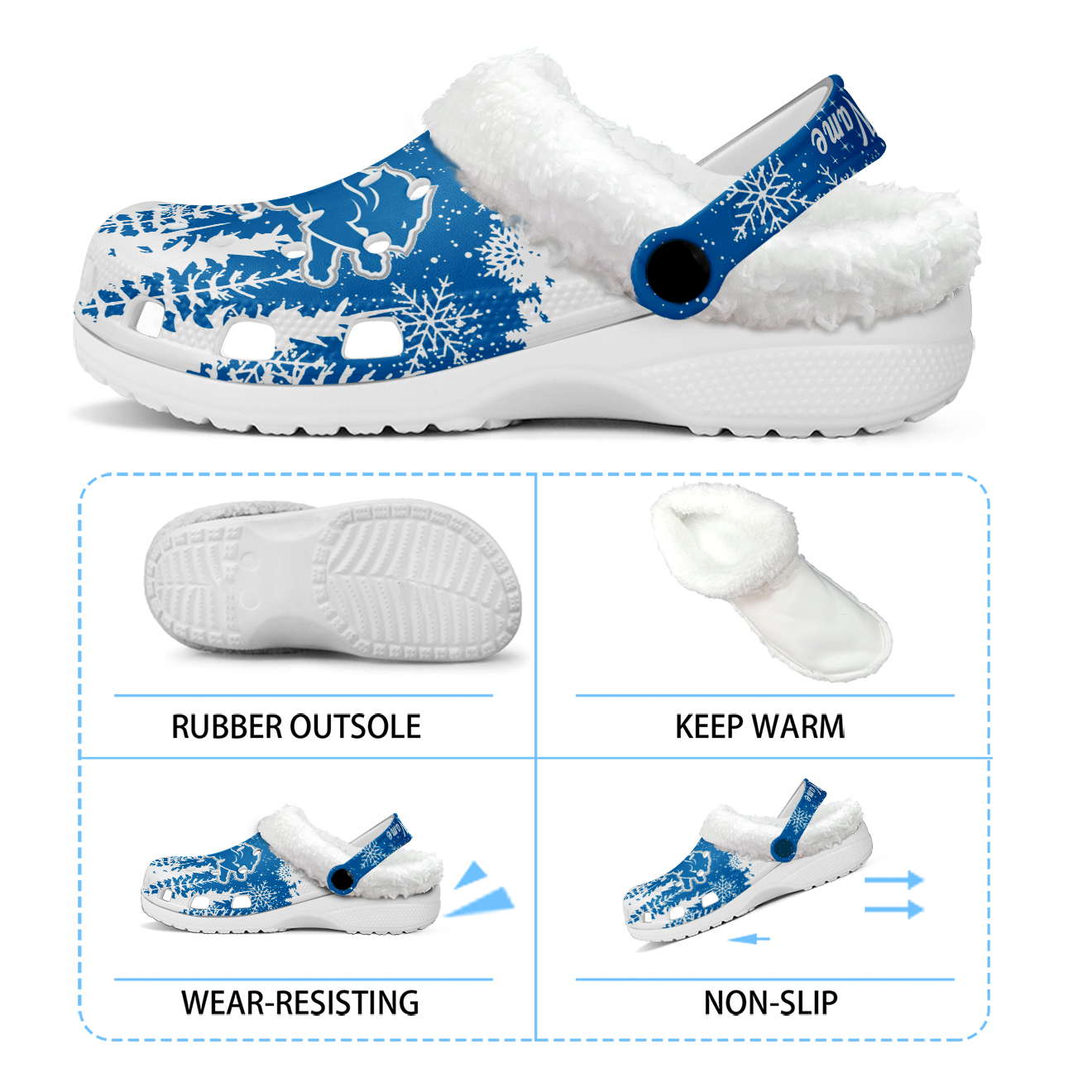 Merchidea Detroit Lions NFL Crocs Crocband Fleece Lined Clogs Shoes Comfortable For Men Women and Kids In Winter