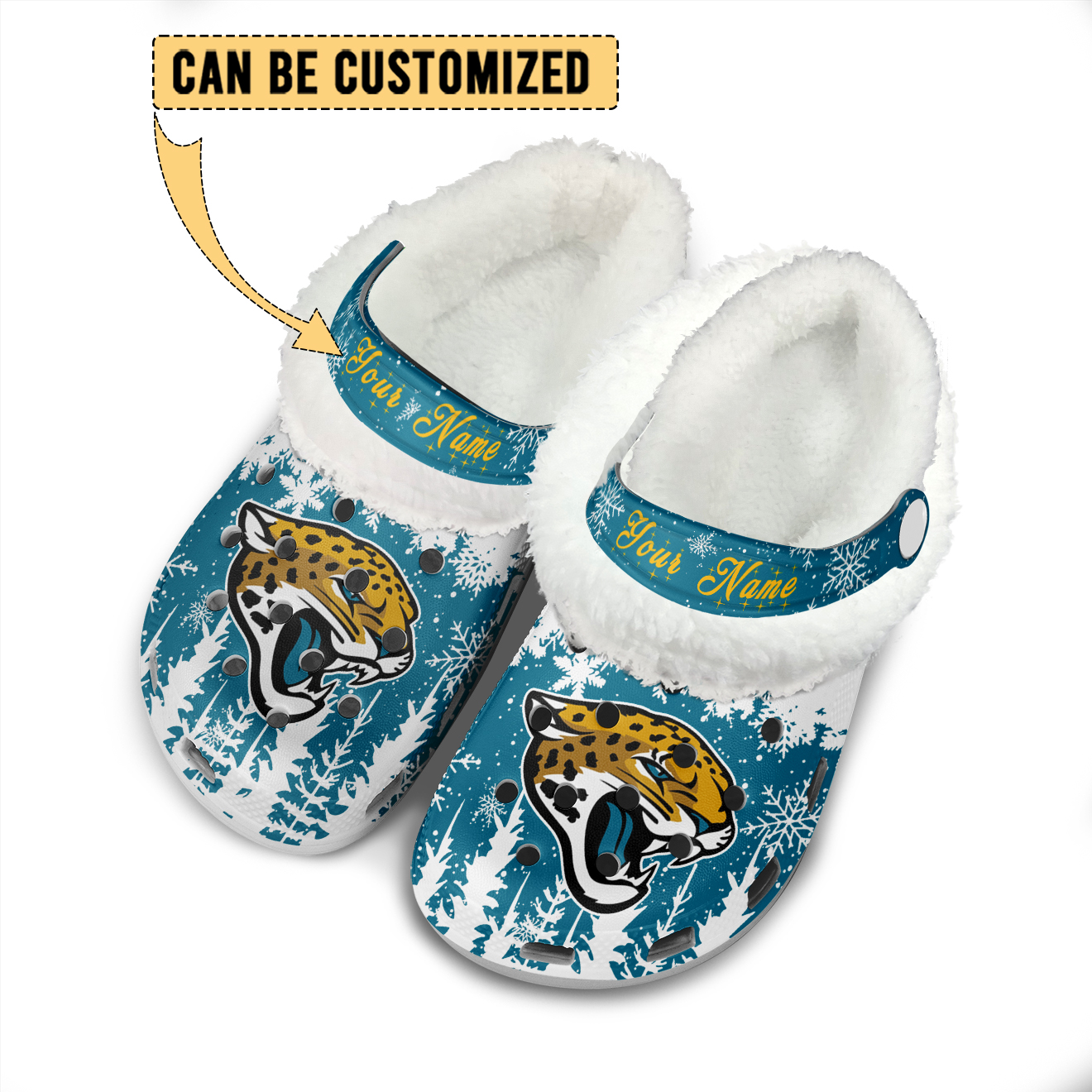 Merchidea Jacksonville Jaguars NFL Crocs Crocband Fleece Lined Clogs Shoes Comfortable For Men Women and Kids In Winter
