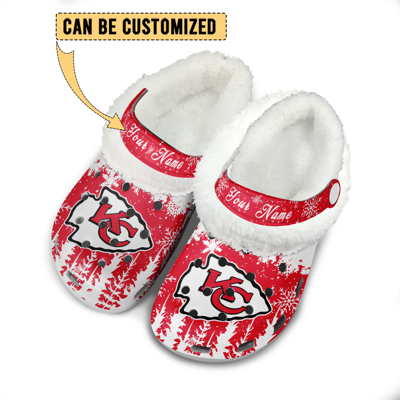 Merchidea Kansas City Chiefs NFL Crocs Crocband Fleece Lined Clogs Shoes Comfortable For Men Women and Kids In Winter