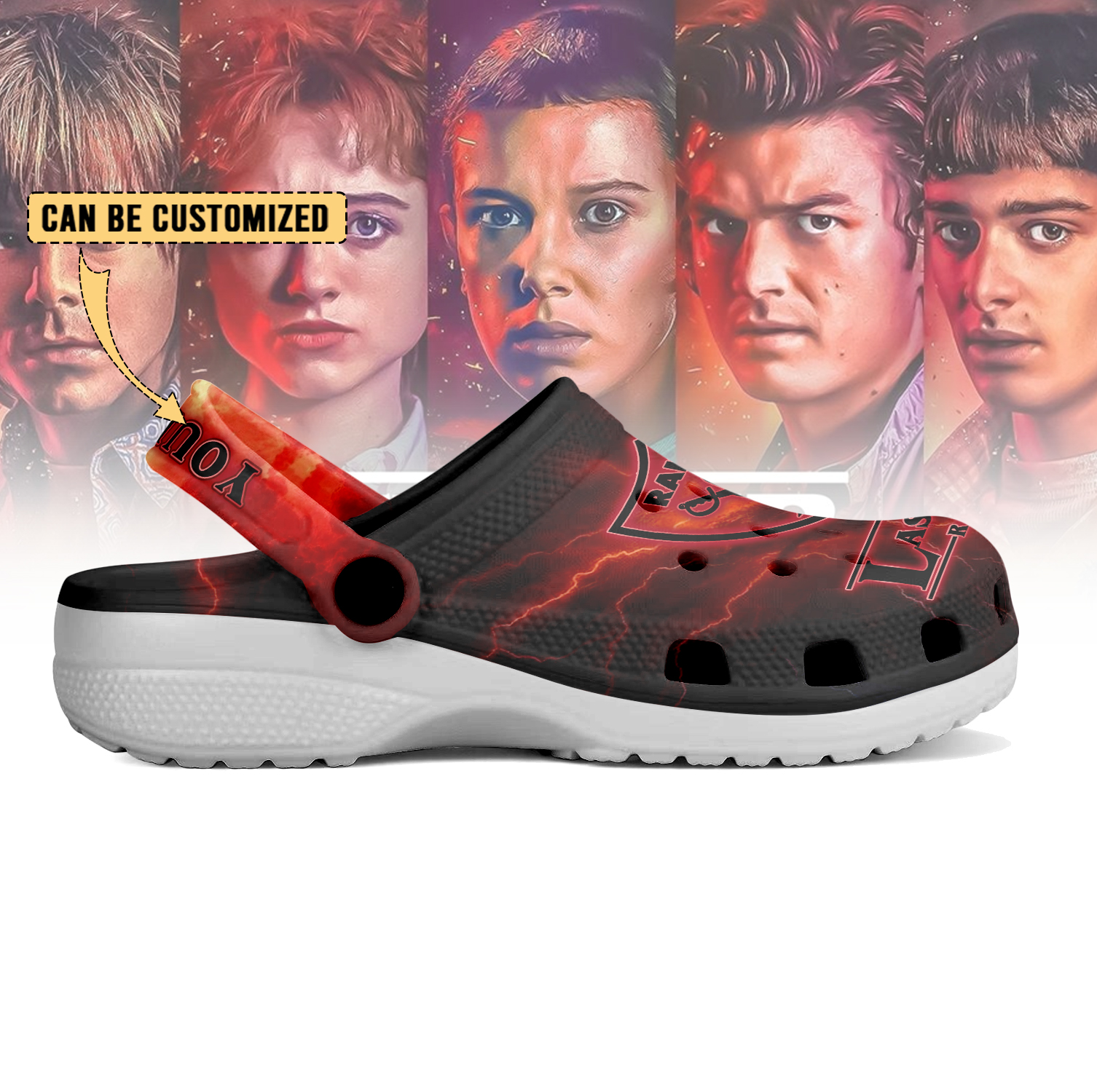 Merchidea Las Vegas Raiders x Stranger Things Crocs Crocband Clogs Shoes Comfortable For Men Women and Kids
