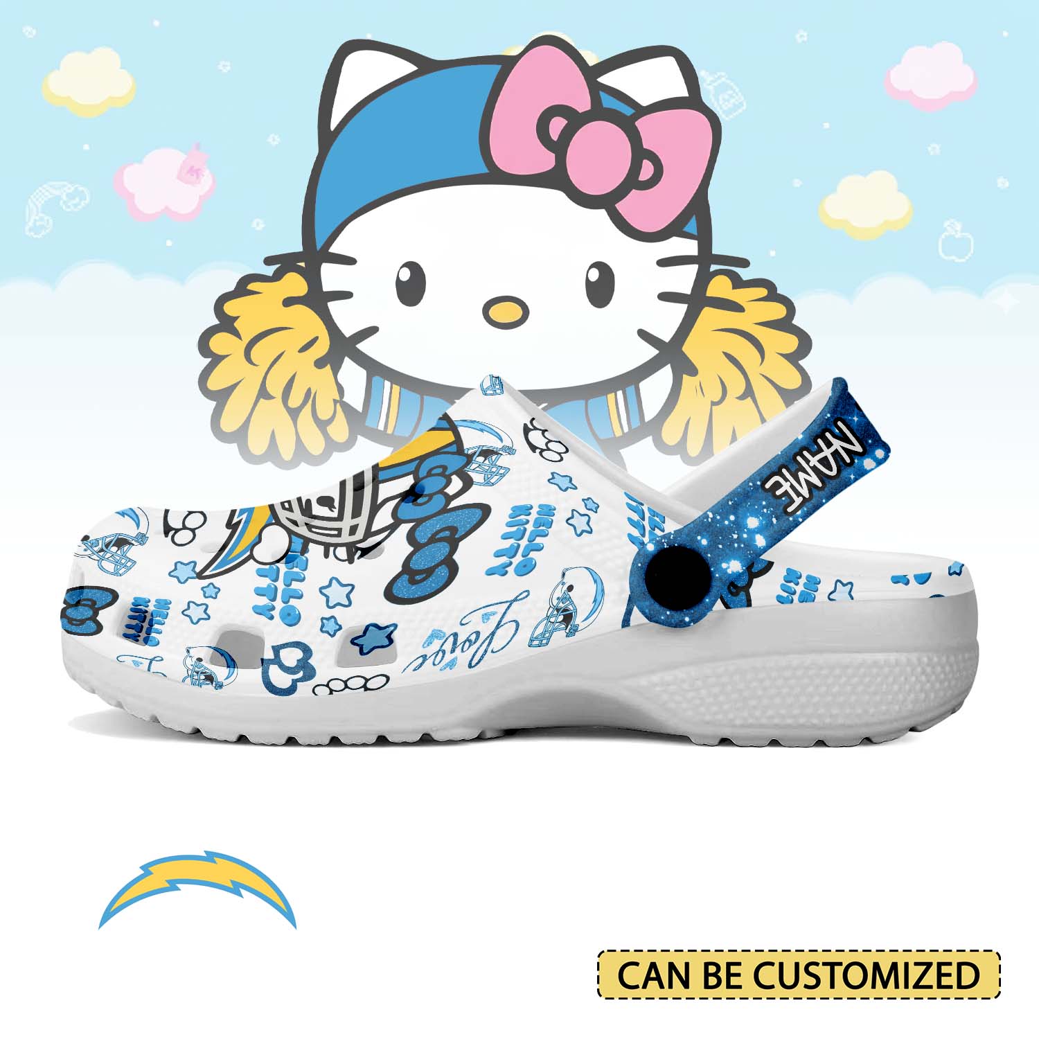 Merchidea Los Angeles Chargers x Hello Kitty Crocs Crocband Clogs Shoes Comfortable For Men Women and Kids