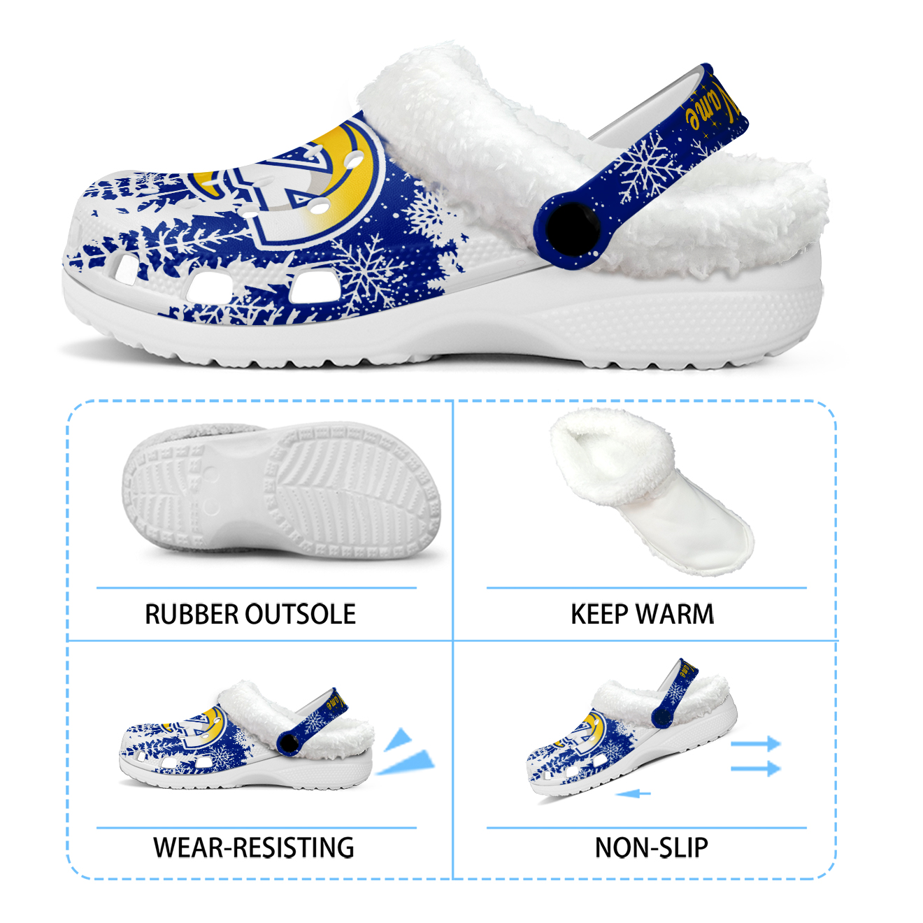 Merchidea Los Angeles Rams NFL Crocs Crocband Fleece Lined Clogs Shoes Comfortable For Men Women and Kids In Winter