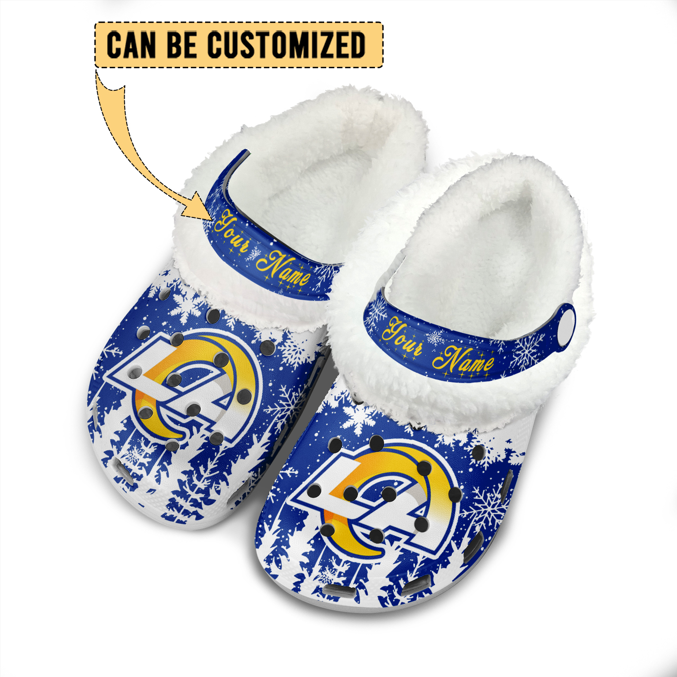 Merchidea Los Angeles Rams NFL Crocs Crocband Fleece Lined Clogs Shoes Comfortable For Men Women and Kids In Winter
